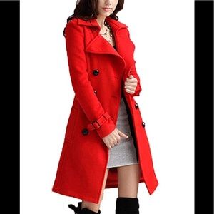 Red long woolen coat